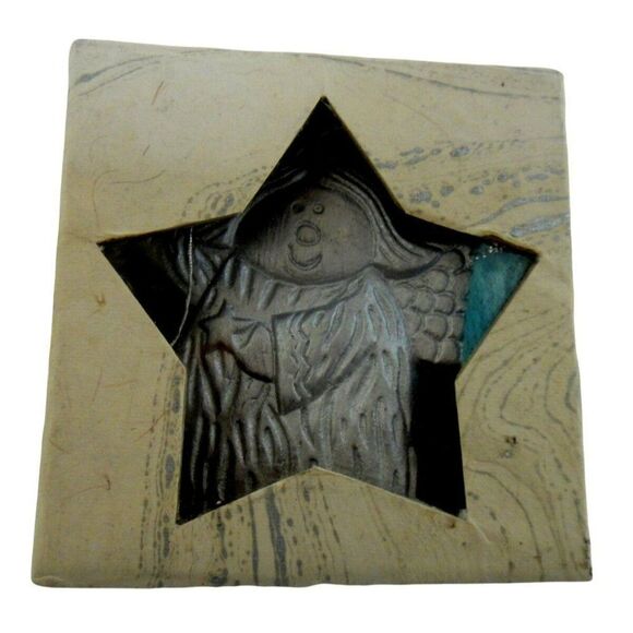 Angel Ornaments Set of 5 Boxed Ceramic All Same Silver Pattern Artsy Style - Picture 4 of 6